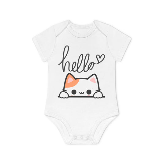 Organic Romper 'Cute Cat Hello'