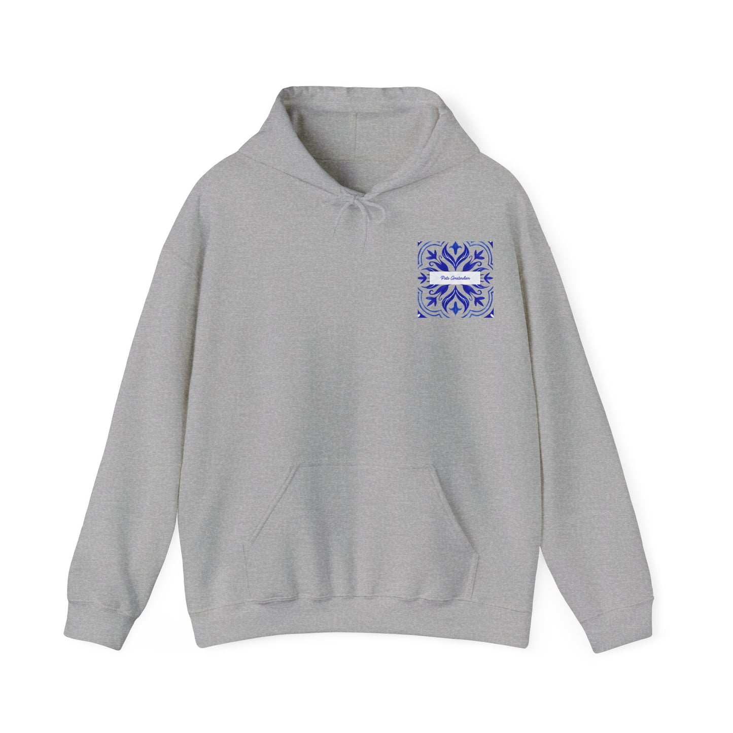 Cozy Unisex Heavy Blend Hoodie with Decorative Blue Design - 'Zoals het thuis tikt'